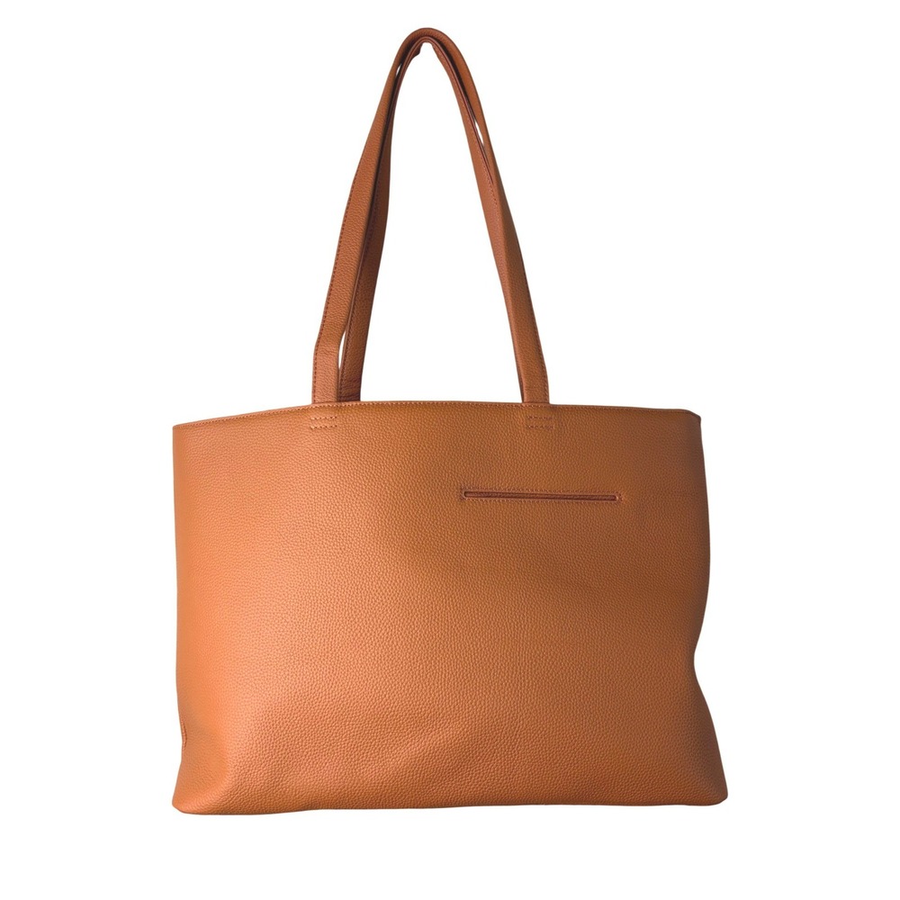 Large Genuine Leather Pebble Grain Tote Bag Brown Zip Top Commuter Minimalist